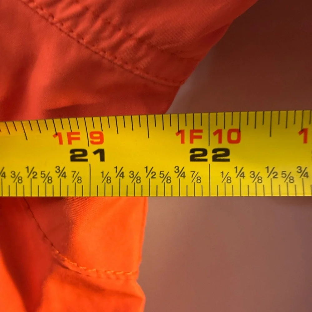 Chico's Anorak Jacket 3/4 Zip Orange Hidden Hood Medium Travel Packable Wind